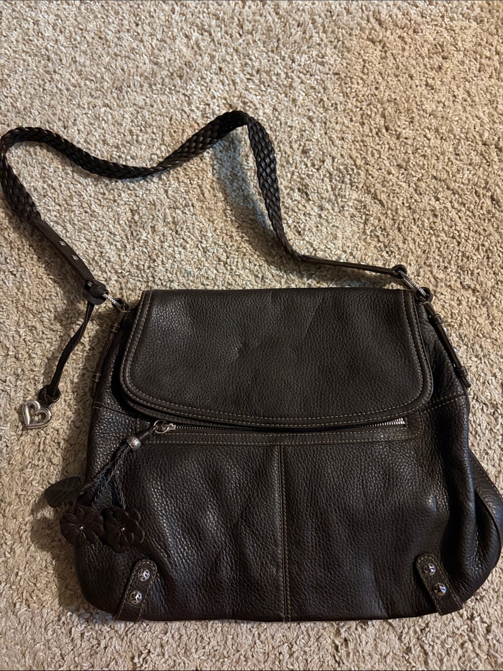 Brighton Black Braided Leather Shoulder Bag